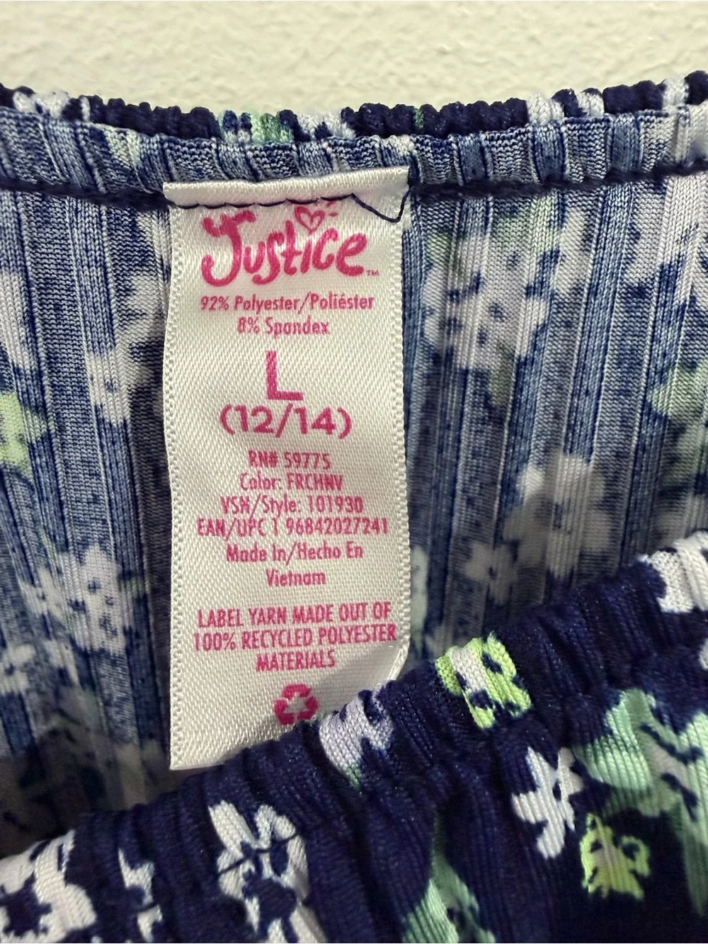 Justice Girls L(12-14) Blue Floral Cropped Jumpsuit Elastic Waist Pockets Ruffle